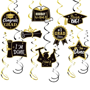 Black and gold graduation party foil swirls with Congrats Grad and Dream Big cards