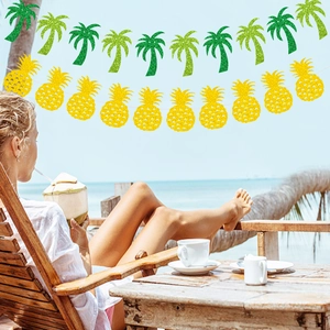 Banderole tropicale avec cocotier et ananas pailletés pour fête d'été à la plage