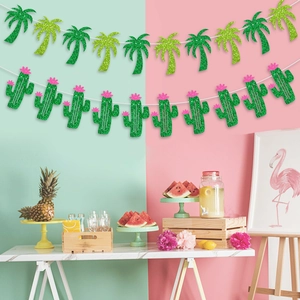 Kit de bannières palmier et cactus à paillettes pour décoration de fête tropicale été