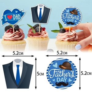 Father's Day cupcake toppers set with blue suit, heart and hat designs, 5cm size