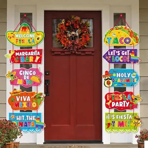 Bannières de porte de fête mexicaine Taco avec décorations de cactus et de sombreros