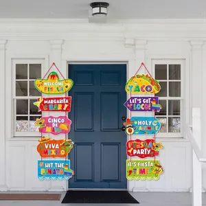 Bannières de porte Fiesta mexicaine avec tacos et cactus pour décorations de Cinco de Mayo