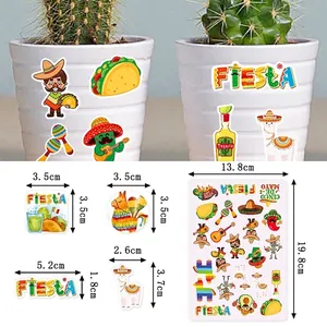 Mexican Fiesta decorative stickers set with taco and cactus patterns and size specifications