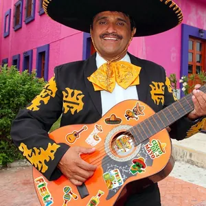 Mexican Fiesta adhesive stickers featuring Cinco de Mayo symbols on a guitar surface