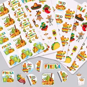 Mexican Fiesta Stickers Cinco De Mayo Party Decorations Taco Cactus Pinata Self Adhesive Labels Envelope Seal Decor