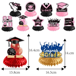 9-pack graduation honeycomb table centerpieces with assorted paper toppers and dimensions