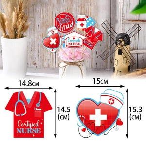Nurse graduation party decorations with medical theme vase inserts and size details