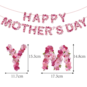 Pink floral Happy Mother's Day banner set with detailed letter size measurements