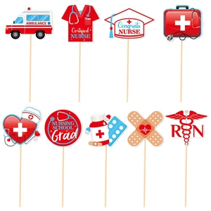 9pcs Congrats Nurse graduation photo booth props with ambulance and medical icons