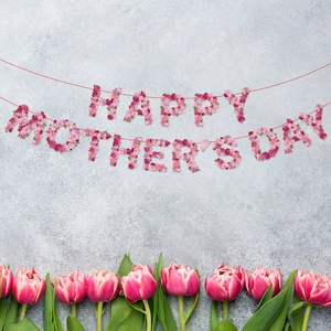 Happy Mother's Day Banner Floral Paper Hanging Bunting Pink Flower Party Decoration Garland Home Ornament