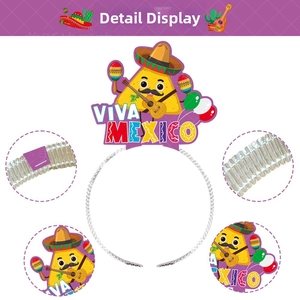 Detail view of Mexico party headband showing Nacho mascot and Viva Mexico text