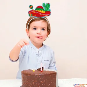Festive Mexican fiesta headband featuring mini sombreros and cacti for kids parties