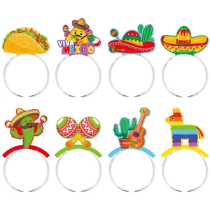 Mexican Fiesta Headband Multicolor Cardboard Cactus Taco Sombrero Pattern Photo Props Carnival Party Hair Accessory