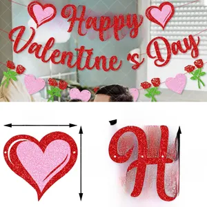 Detail of Happy Valentine's Day banner size with 15cm heart and glitter red letters