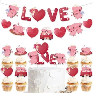 Valentinstag Party Dekorationen Cartoon Schwein Herz LOVE Banner Kuchen Topper Romantische Hochzeit Vorschlag Home Party Deko