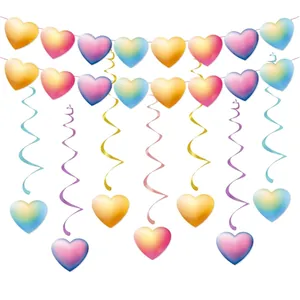 Romantic Heart Shaped Gradient Banner Hanging Spiral Decorations For Valentine Day Wedding Party Decor Accessories
