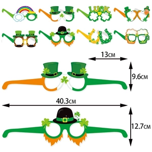 Set of 8 St. Patrick's Day paper party glasses featuring shamrocks and lucky icons