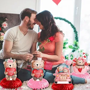 Lot de décorations de table en nid d'abeille avec ours pour fête de Saint-Valentin