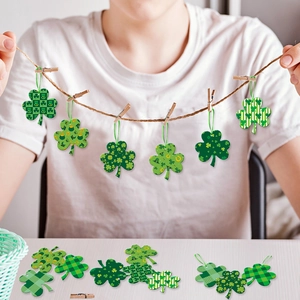 St. Patrick's Day green clover hanging ornaments set for party home decoration