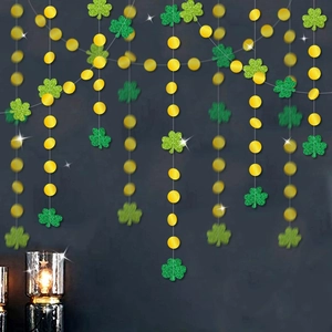 St. Patrick's Day green glitter shamrock and gold sequin garland for party decoration