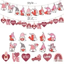 Valentine's Day gnome theme decorations with hearts and love motifs paper set