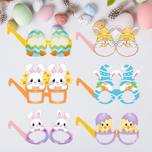 Set of 6 Easter paper glasses featuring bunny, chick, and gnome designs for party props