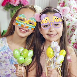 Easter party paper glasses with bunny and chick designs for kids festive photo props