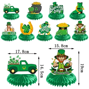 9er Set St. Patrick's Day Tischdeko mit Kleeblatt- und Goldmünzen-Waben-Ornamenten