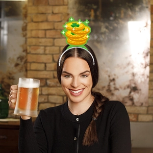St. Patrick's Day headband with green shamrock and gold coins for Irish party decor