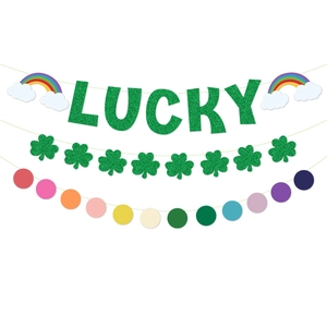 St. Patrick's Day party banner set with Lucky sequins shamrocks and colorful polka dots