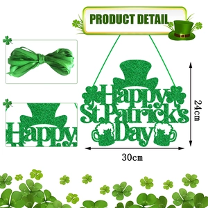 Glittery green St. Patrick's Day door hanger with Happy St. Patrick's Day clover letters