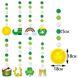 St. Patrick's Day decorations set featuring shamrocks, gold coins, and lucky charms