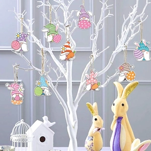 Lot de décorations de Pâques gnomes en bois avec oreilles de lapin sur arbre décoratif