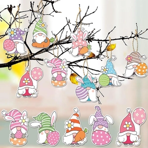 Décorations suspendues gnomes de Pâques avec motifs lapins et œufs pour la fête