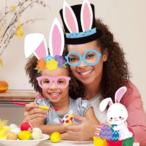 25-piece Easter party photo props featuring bunny ears, egg glasses and festive decor