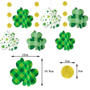 3D St. Patrick's Day clover garland set with green plaid and gold foil discs