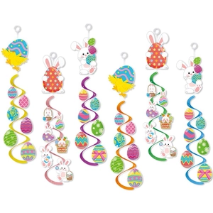 Easter PVC spiral hanging swirls with colorful bunny and egg cartoon ornaments