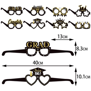 8-piece black and gold graduation party paper glasses set with 2026 glitter patterns