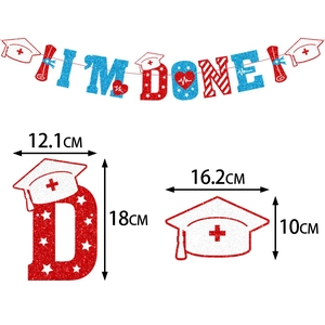 Nurse graduation banner I'M DONE glitter bunting set with dimensions for party decor