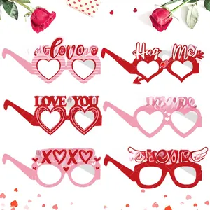 Detailed set of six Valentine's Day party glasses with heart and Cupid motifs