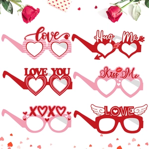 Valentine Day Party Glasses Paper Eyewear Heart Photo Props Red Pink Love XOXO Romantic Wedding Celebration Accessory