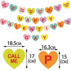 Pastel heart banner with Happy Valentine's Day text and sweet phrases for party decor