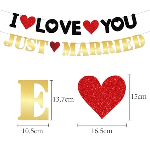 Gold glitter I LOVE YOU and JUST MARRIED banner set for wedding party decor