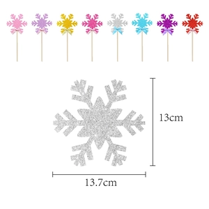 Glitter snowflake cake topper with ribbon for Christmas and party decoration 13.7x13cm