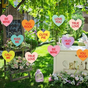 Valentine Day Heart Hanging Ornaments Colorful Cardstock Romantic Phrases DIY Wedding Party Proposal Ceiling Decoration