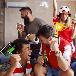 Accessoires photo de fête football avec cage de but et trophée pour célébrations de fans