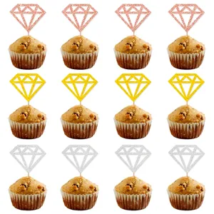 Diamond Cupcake Toppers Glitter Paper Hollow Design For Wedding Birthday Party Decoration Elegant Romantic Dessert Picks
