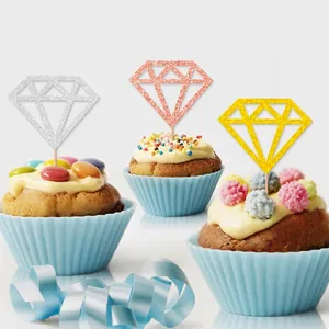Glitter diamond cupcake toppers in gold silver and rose gold for wedding party decor