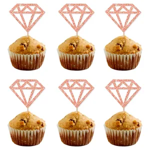 Pink glitter diamond cupcake toppers for wedding and Valentine's Day party decor