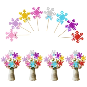 Snowflake Cake Topper Glitter Snowflake Wand Vase Plugin For Christmas Birthday Wedding Party Decorations